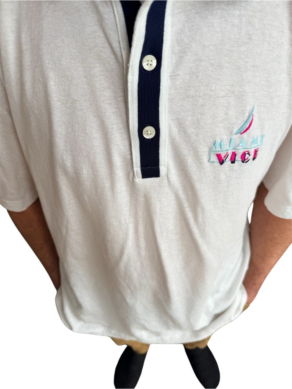Vintage/Y2K Style Nautica Miami Vice Polo Shirt Size XL - Picture 2 of 5